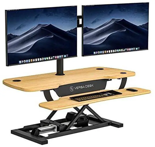 Main image of VersaDesk® 40"x24" PowerPro Wide Electric Height Adjustable Standing Desk Converter for Dual Monitors & Laptop Workstations w/ USB Charging Port, Maple