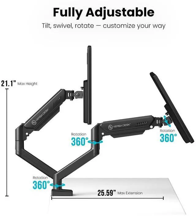 Alt view image 2 of 4 - VersaDesk MotionArc Single Monitor Arm, Adjustable Gas Spring Mount for 1732" Screens, Full Motion