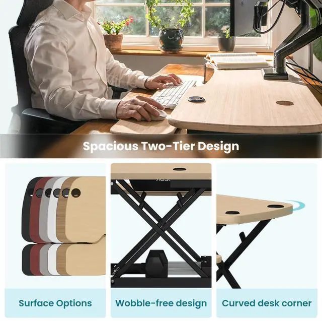 Alt view image 4 of 4 - VersaDesk® 40" x 24" PowerPro Wide Electric Height Adjustable Standing Desk Converter for Dual Monitors & Laptop Workstation with USB Charging Port, Maple