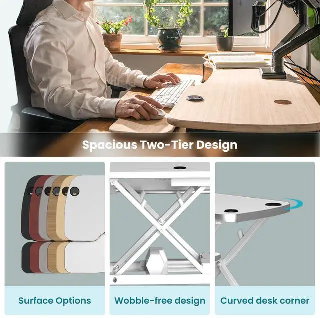 Alt view image 4 of 4 - VersaDesk® Electric Standing Desk Converter, 40" PowerPro Height Adjustable Sit-to-Stand Desk Riser with Keyboard Tray, Built-in USB Charging Port, Ergonomic Workstation, White