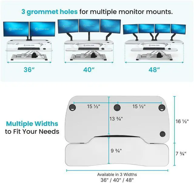 Alt view image 2 of 4 - VersaDesk® Electric Standing Desk Converter, 40" PowerPro Height Adjustable Sit-to-Stand Desk Riser with Keyboard Tray, Built-in USB Charging Port, Ergonomic Workstation, White