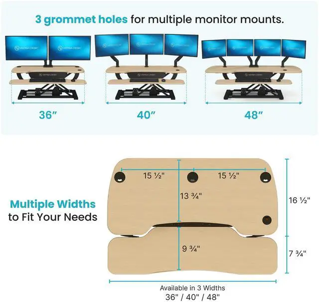Alt view image 2 of 4 - VersaDesk® 40" x 24" PowerPro Wide Electric Height Adjustable Standing Desk Converter for Dual Monitors & Laptop Workstation with USB Charging Port, Maple