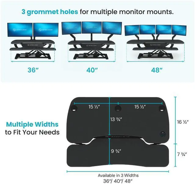 Alt view image 2 of 4 - VersaDesk® 40" x 24" PowerPro Wide Electric Height Adjustable Standing Desk Converter for Dual Monitors & Laptop Workstation with USB Charging Port, Black