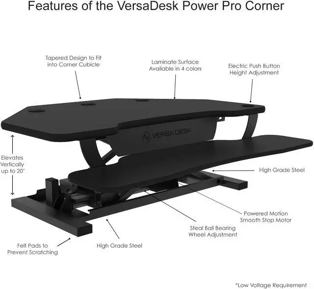 Alt view image 4 of 7 - VersaDesk® PowerPro® 36" x 31" Corner Electric Standing Desk Converter with USB Charging Port  Cherry