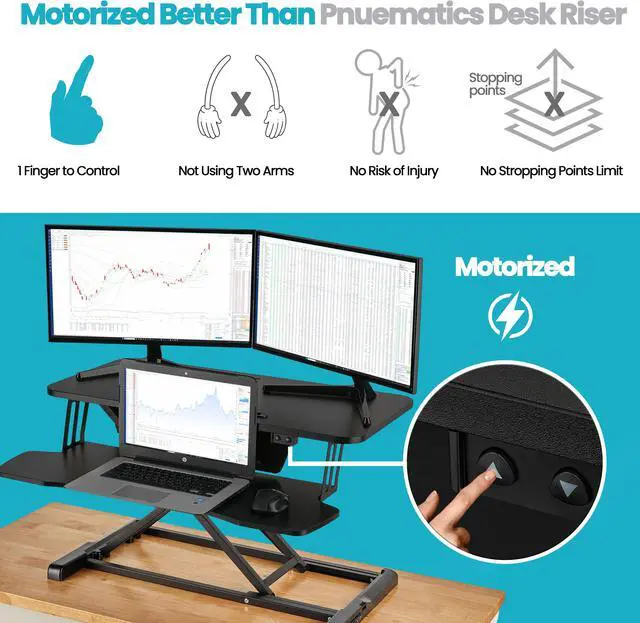 Alt view image 3 of 5 - VersaDesk® PowerRiser 40" x 24" Electric Height Adjustable Standing Desk Converter  Desk Riser for Dual Monitor and Laptop Workstations, Black