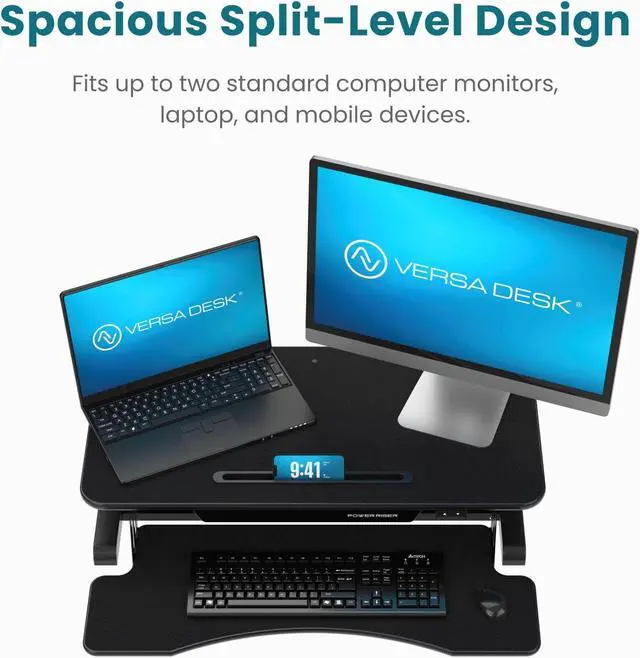 Alt view image 3 of 7 - VersaDesk® PowerRiser 32" x 24" Electric Height Adjustable Standing Desk Converter  Desk Riser for Dual Monitors and Laptop Workstations, Black