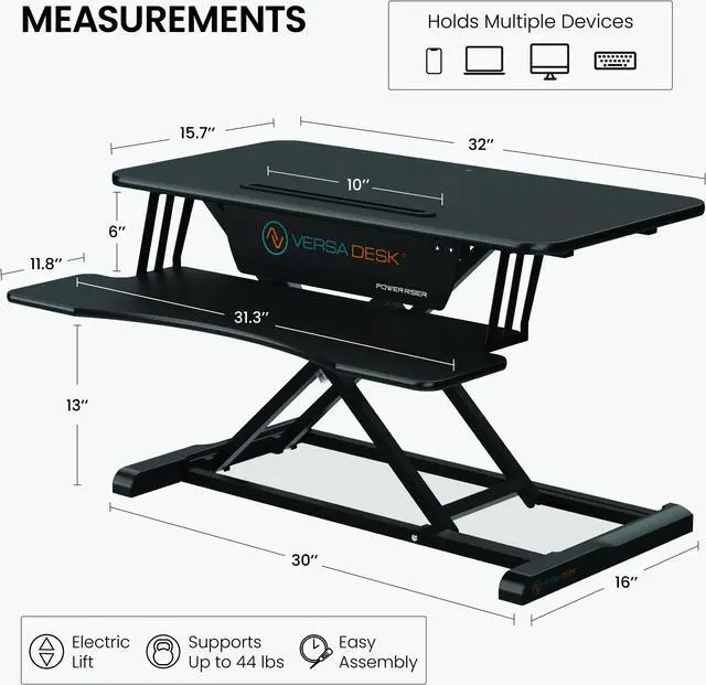 Alt view image 7 of 7 - VersaDesk® PowerRiser 32" x 24" Electric Height Adjustable Standing Desk Converter  Desk Riser for Dual Monitors and Laptop Workstations, Black