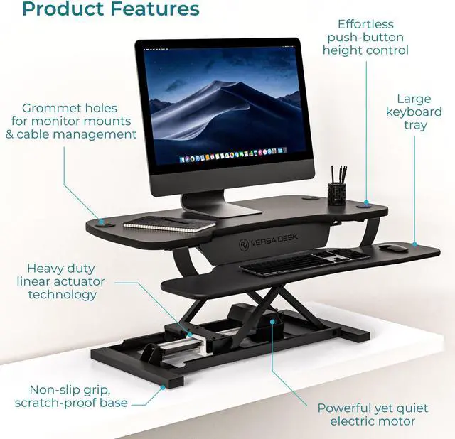Alt view image 5 of 7 - VersaDesk® 36" x 24" PowerPro Electric Height Adjustable Standing Desk Converter for Dual Monitors & Laptop Workstations, Black with USB Charging Port Black