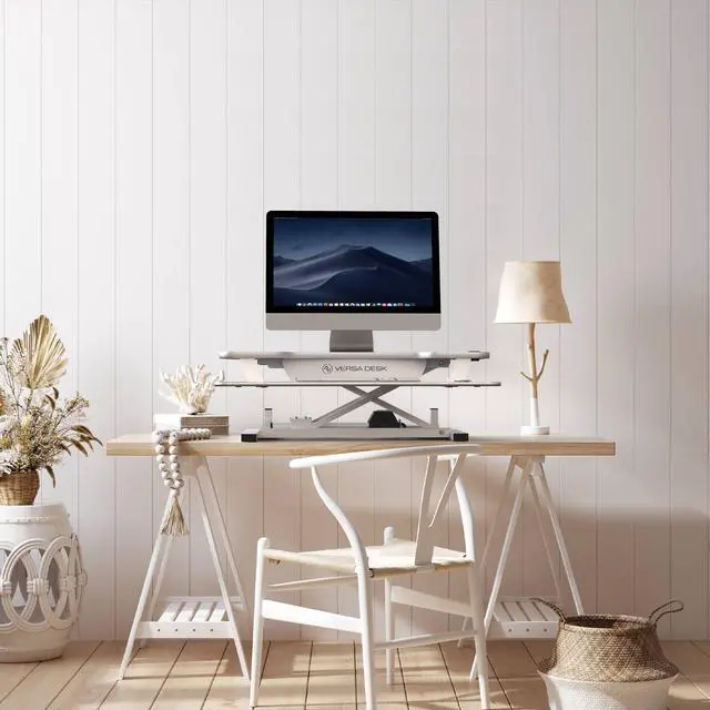 Alt view image 3 of 7 - VersaDesk® 36" x 24" PowerPro Electric Height Adjustable Standing Desk Converter for Dual Monitors & Laptop Workstation with USB Charging Port White