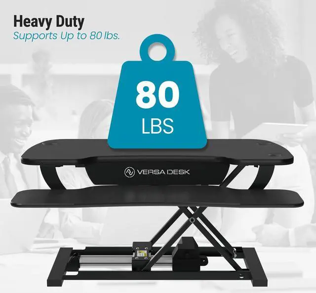 Alt view image 4 of 5 - VersaDesk® 40"x24" PowerPro Wide Electric Height Adjustable Standing Desk Converter for Dual Monitors & Laptop Workstations w/ USB Charging Port, Black