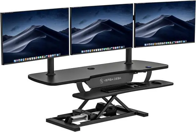 Alt view image 6 of 6 - VersaDesk® PowerPro® 48 x 24 Extra-Wide Electric Sit-to-Stand Desk Converter with Keyboard Tray for Home or Office | USB Charging Port | Supports Multiple Monitors | 80 lbs Weight Capacity Black