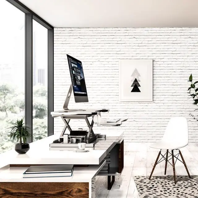 Alt view image 2 of 6 - VersaDesk® PowerPro 48"x24" Extra Wide Electric Height Adjustable Standing Desk Converter for Multi-Monitor & Laptop Setups with USB Charging Port White