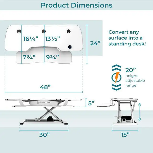 Alt view image 4 of 6 - VersaDesk® PowerPro 48"x24" Extra Wide Electric Height Adjustable Standing Desk Converter for Multi-Monitor & Laptop Setups with USB Charging Port White