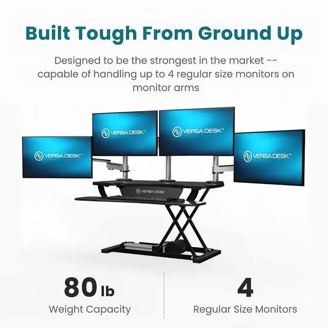 Alt view image 5 of 7 - VersaDesk® 40"x24" PowerPro Wide Electric Height Adjustable Standing Desk Converter for Dual Monitors & Laptop Workstations w/ USB Charging Port, Maple