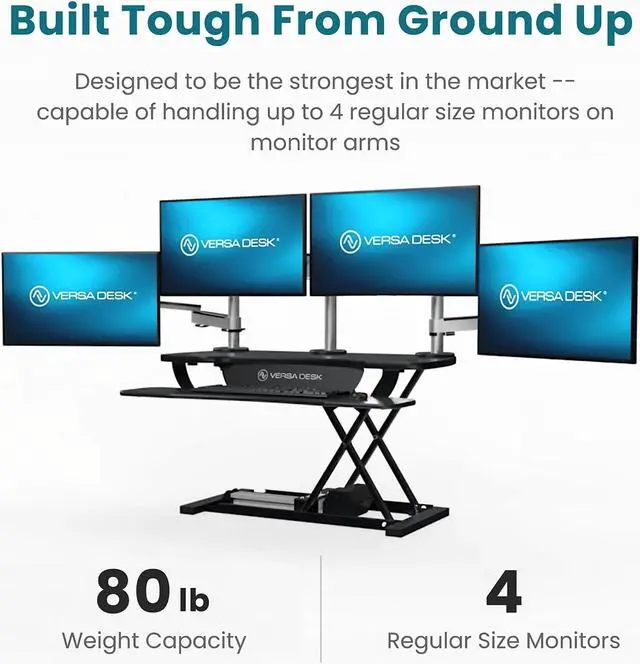 Alt view image 3 of 6 - VersaDesk® PowerPro® 48 x 24 Extra-Wide Electric Sit-to-Stand Desk Converter with Keyboard Tray for Home or Office | USB Charging Port | Supports Multiple Monitors | 80 lbs Weight Capacity Black