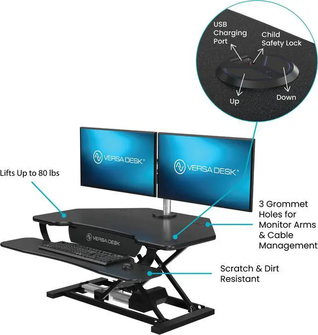 Alt view image 3 of 5 - VersaDesk® PowerPro® 36" x 31" Corner Electric Standing Desk Converter with USB Charging Port  Black