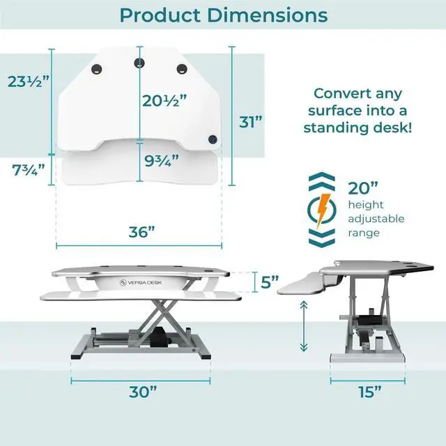 Alt view image 5 of 5 - VersaDesk® PowerPro® 36" x 31" Corner Electric  Standing Desk Converter with USB Charging Port  White