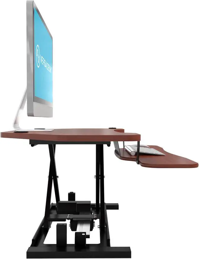 Alt view image 6 of 7 - VersaDesk® PowerPro® 36" x 31" Corner Electric Standing Desk Converter with USB Charging Port  Cherry