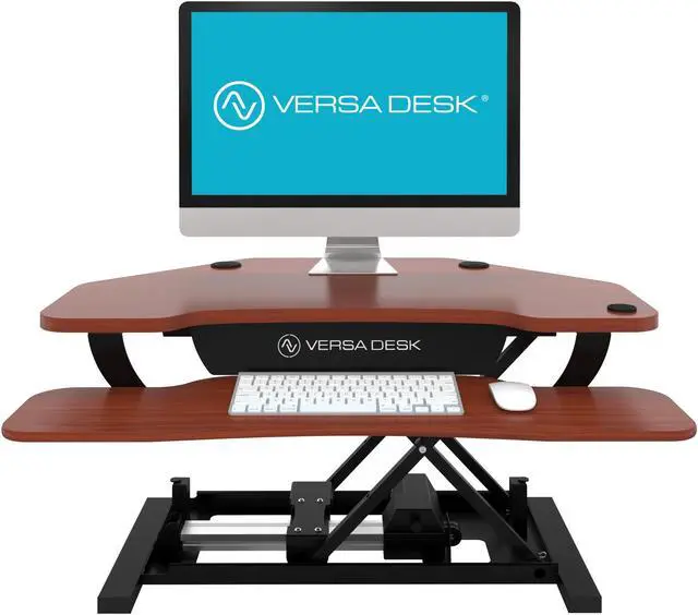 Alt view image 2 of 7 - VersaDesk® PowerPro® 36" x 31" Corner Electric Standing Desk Converter with USB Charging Port  Cherry