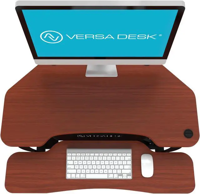 Alt view image 5 of 7 - VersaDesk® PowerPro® 36" x 31" Corner Electric Standing Desk Converter with USB Charging Port  Cherry