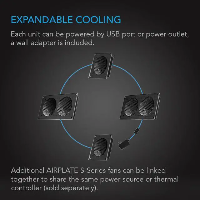 Alt view image 3 of 20 - AC Infinity AIRPLATE S1, Quiet Cooling Fan System with Speed Control, for Home Theater AV Cabinets