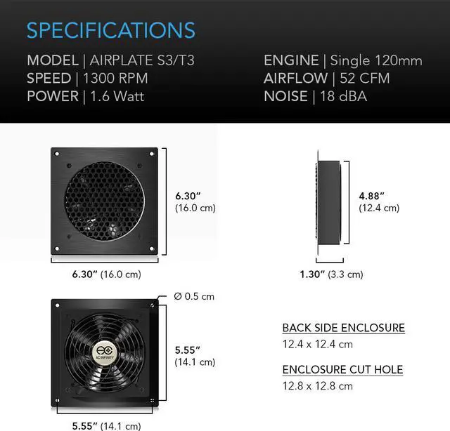 Alt view image 6 of 7 - AC Infinity AIRPLATE S3, Quiet Cooling Fan System with Speed Control, for Home Theater AV Cabinet Cooling