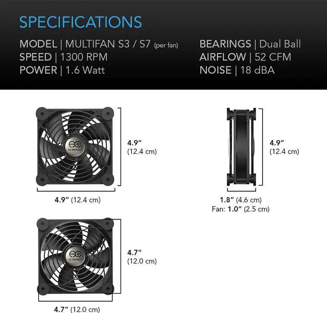 Alt view image 6 of 20 - AC Infinity MULTIFAN S7, Quiet Dual 120mm USB Fan for Receiver DVR Playstation Xbox Computer Cabinet Cooling