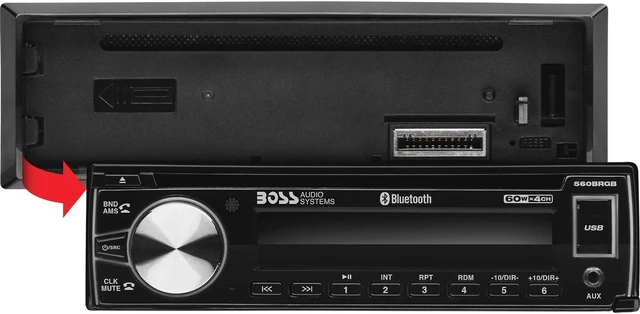 Alt view image 7 of 17 - Boss 560BRGB Single-DIN, CD/MP3 Player Detach Panel Bluetooth