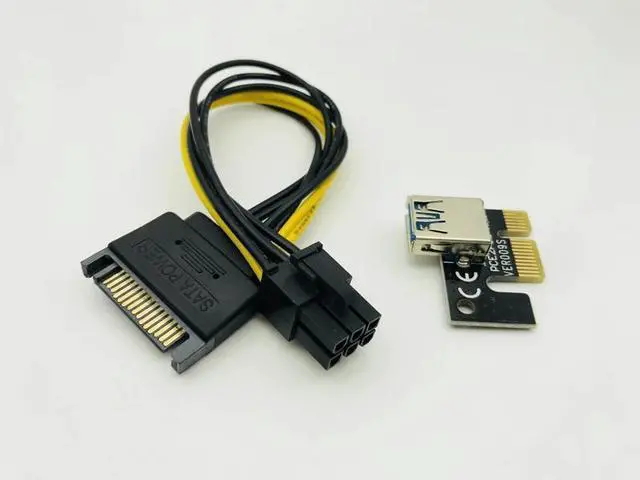 Alt view image 5 of 6 - SATA to USB 3.0 Cable PCI Express PCIE PCI E 009S Molex 6pin Power Supply Adapter 1x to 16X Riser Card for Miner Mining