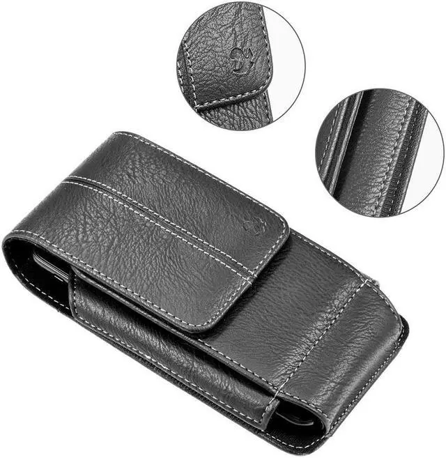 Alt view image 5 of 7 - Xtra Series Premium Vertical Leather Pouch Case (6.5 inch & Above Screen Size) - Black