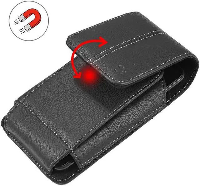 Alt view image 4 of 7 - Xtra Series Premium Vertical Leather Pouch Case (6.5 inch & Above Screen Size) - Black