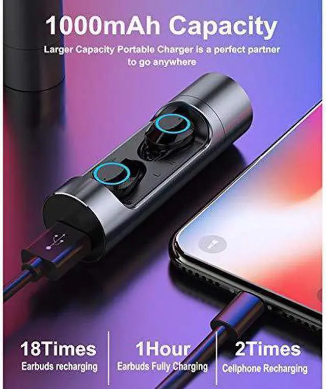 Alt view image 4 of 6 - TWS Wireless Bluetooth Earbuds Waterproof , True Wireless Bluetooth 5.0 Headset with Metal Case 1000 mAh Powerbank