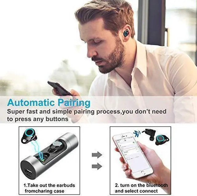 Alt view image 5 of 6 - TWS Wireless Bluetooth Earbuds Waterproof , True Wireless Bluetooth 5.0 Headset with Metal Case 1000 mAh Powerbank