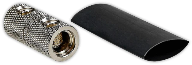 Alt view image 2 of 7 - Audiopipe IS424 Pipemans Installation Solution 4 Gauge Coupler - Nickle Plated Finish With Set Screw