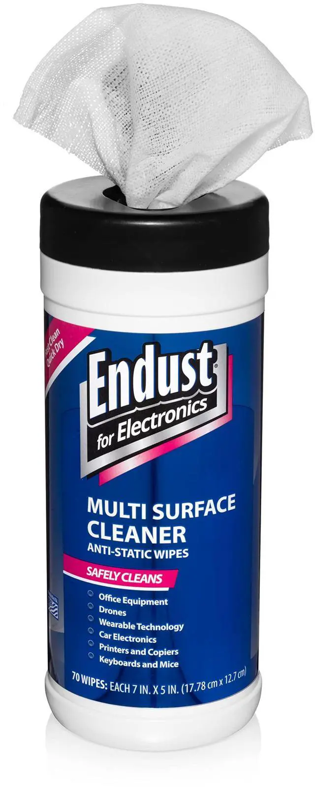 Main image of Endust Antistatic Premoistened Wipes for Electronics, Cloth, 6 x 6, Unscented, 70/Tub