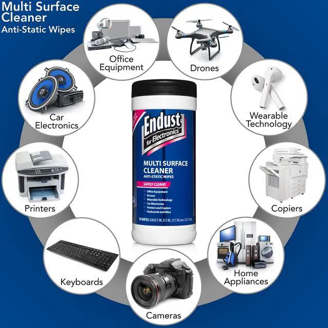 Alt view image 4 of 4 - Endust Antistatic Premoistened Wipes for Electronics, Cloth, 6 x 6, Unscented, 70/Tub