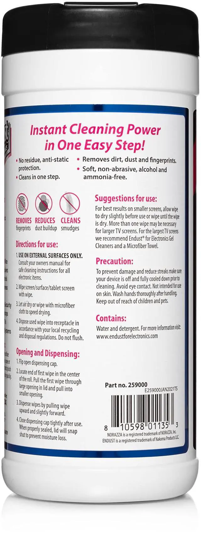 Alt view image 3 of 4 - Endust Antistatic Premoistened Wipes for Electronics, Cloth, 6 x 6, Unscented, 70/Tub