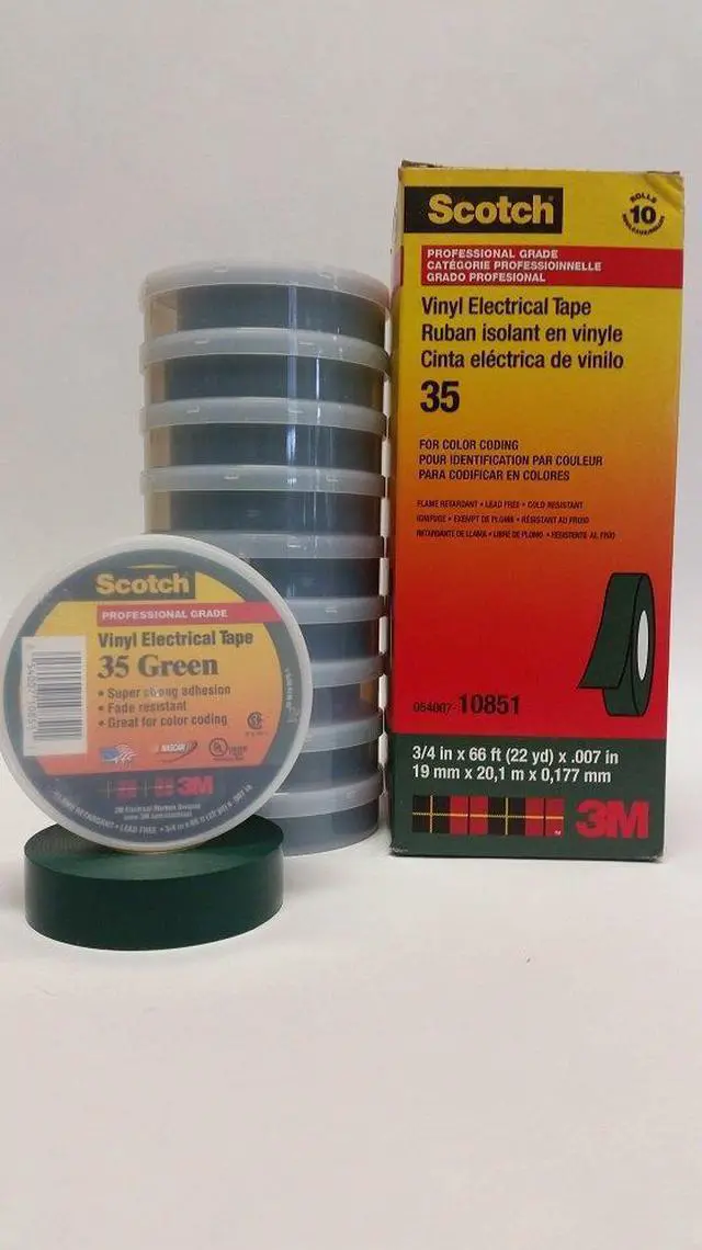 Alt view image 10 of 12 - 3M 10851 Scotch #35 Electrical Tape, 3/4-Inch by 66-Foot by 0.007-Inch, Green - OEM