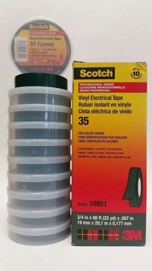Alt view image 11 of 12 - 3M 10851 Scotch #35 Electrical Tape, 3/4-Inch by 66-Foot by 0.007-Inch, Green - OEM
