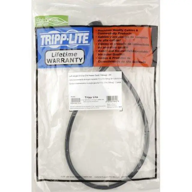 Alt view image 4 of 4 - Tripp Lite Standard Computer Power Extension Cord 10A, 18AWG (IEC-320-C14 to Left Angle IEC-320-C13) 2-ft.(P004-002-13LA)