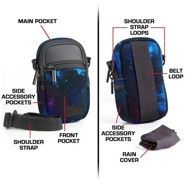 Alt view image 3 of 7 - USA Gear Compact Point and Shoot Camera Case Small Digital Camera Pouch with Accessory Pockets and Shoulder Strap - Compatible with Sony CyberShot, Canon G7X Mark iii, Nikon COOLPIX & More (Galaxy)