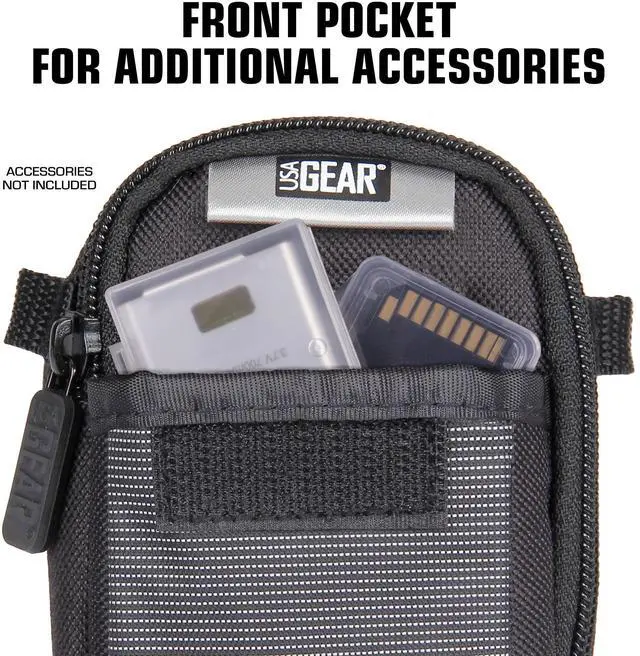 Alt view image 2 of 7 - USA Gear Point Shoot Camera Case Compatible with Nikon Coolpix, Canon Powershot Elph 180, Canon G7 X Mark iii, and more - Small Digital Camera Case with Shoulder Strap, Belt Loop, Pocket for SD Card