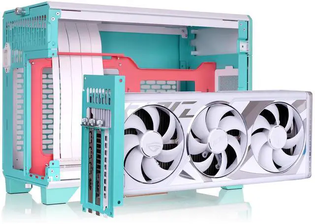 Alt view image 9 of 12 - Thermaltake TR100 SFF Chassis; mITX Support; 18.9 Liters; PCIe 4.0 Riser Cable Included; 360mm GPU Clearance; 280mm Radiator Support; Removable PCIe Bracket; Mint Strawberry; CA-11A-00SLNN-00