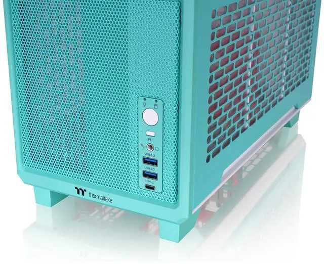 Alt view image 10 of 12 - Thermaltake TR100 SFF Chassis; mITX Support; 18.9 Liters; PCIe 4.0 Riser Cable Included; 360mm GPU Clearance; 280mm Radiator Support; Removable PCIe Bracket; Mint Strawberry; CA-11A-00SLNN-00