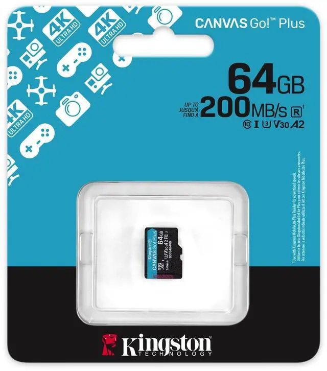 Alt view image 3 of 5 - Kingston Canvas Go Plus microSDXC Memory Card Gen4 200MB/s A2 U3 V30 64GB Single Package Without ADP-SDCG4/64GBSP
