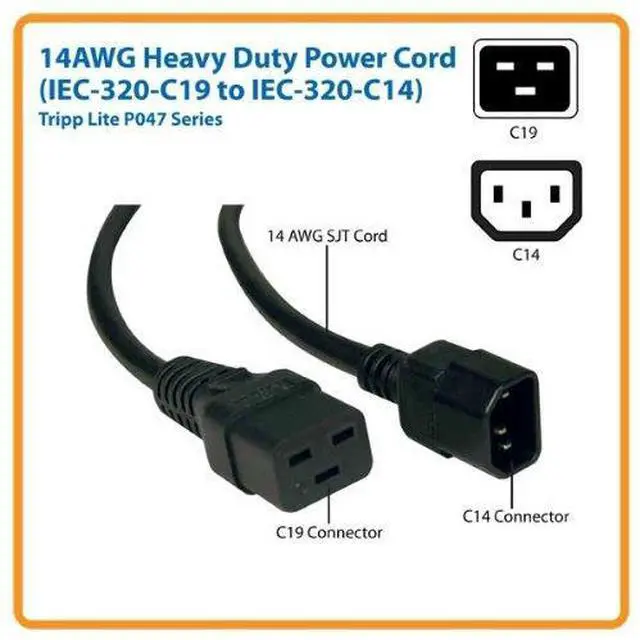 Alt view image 4 of 5 - Tripp Lite Heavy-Duty Power Cord, 15A, 14AWG (IEC-320-C19 to IEC-320-C14) 2-ft.(P047-002)