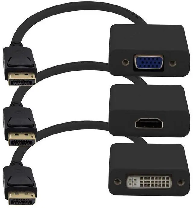 Alt view image 12 of 12 - 3PK DisplayPort 1.2 Male to DVI, HDMI, VGA Female Black Adapters Which Comes in a Bundle For Up to