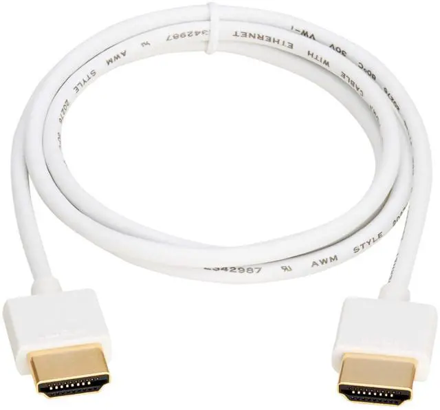 Alt view image 2 of 5 - Tripp Lite Series Slim 4K HDMI Cable with Ethernet, 3 Feet / 0.9 Meters, 4K@60Hz Video, Male-to-Male, White, 3.6MM Outer Diameter Cable, Lifetime Manufacturer's Warranty (P569-003-SLIM-W)