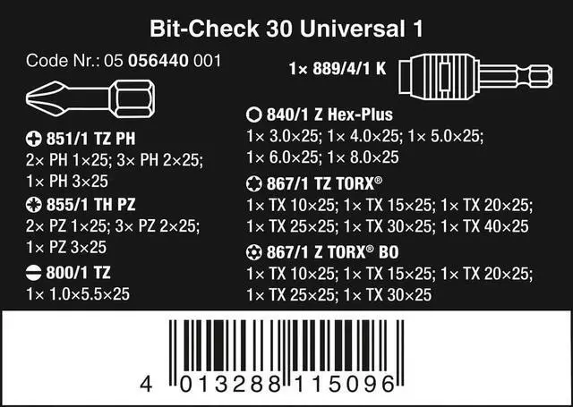 Alt view image 9 of 14 - Wera Hex/Torx Bit Set,Pieces 29  05056440001