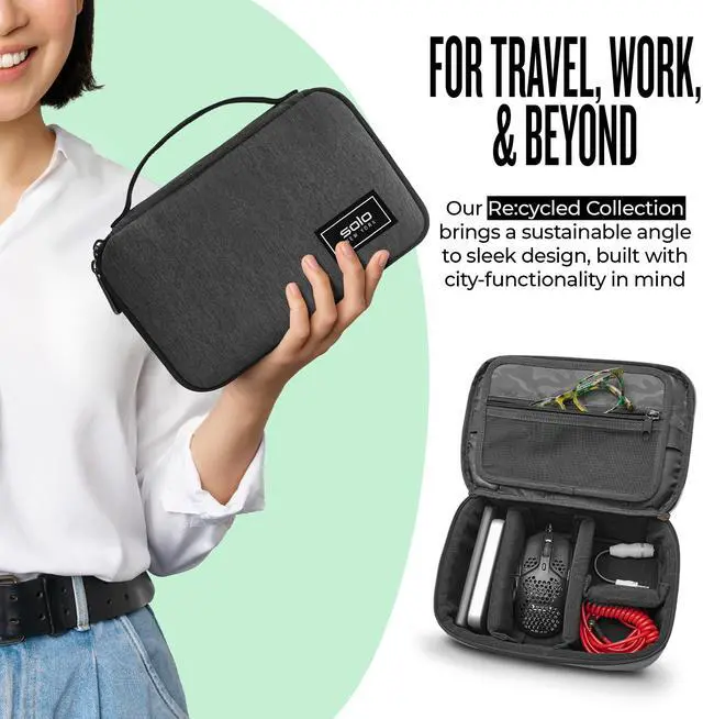 Alt view image 4 of 7 - Solo New York RFID Tech Case - Electronics Organizer, Tech Accessories Pouch for Travel, Small Gadget Bag for Cords, RFID Data Protection for ID & Passport, Sturdy Carrying Handle - Bridge, Gray